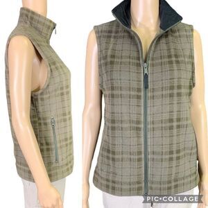 Columbia Womens Fleece Vest Full Zip Plaid Outdoor Adventure Winter Green Small